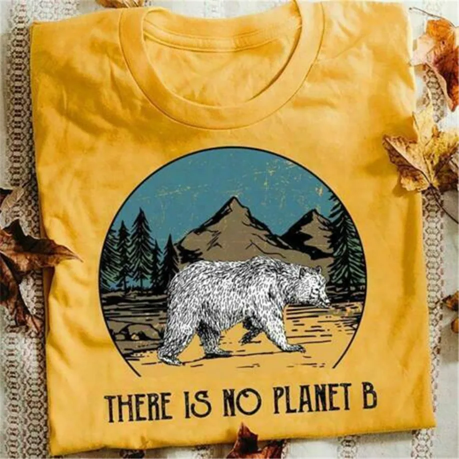 Bear There Is No Planet B мужская футболка хлопок S-3Xl золото для молодежи среднего возраста