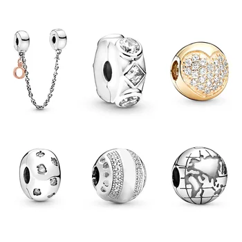 

925 Sterling Silver Clip Charms Strawberry Earth Beads Gold Heart Crystal Bead For Women Pandora Bracelets Jewelry