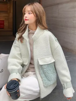

Lambskin coat women's short winter 2020 new Korean loose woolen splicing thickened cashmere cotton clothing trend