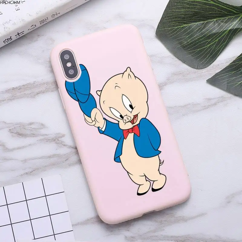 

Cute Porky Pig Phone Case for iPhone 11 Pro Max X XR XS 8 7 6s Plus Matte Candy Pink Silicone Cases