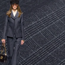 Перламутровая шелковая синяя клетчатая шерстяная ткань с узором «гусиная лапка», осенняя Женская куртка, швейная ткань