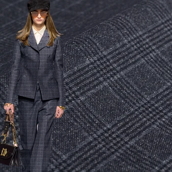 

Pearlsilk BlueGrey Houndstooth Plaid Wollen Wool Fabrics Garment Material Autumn Women Jacket Sewing Cloth Tailor Freeshipping