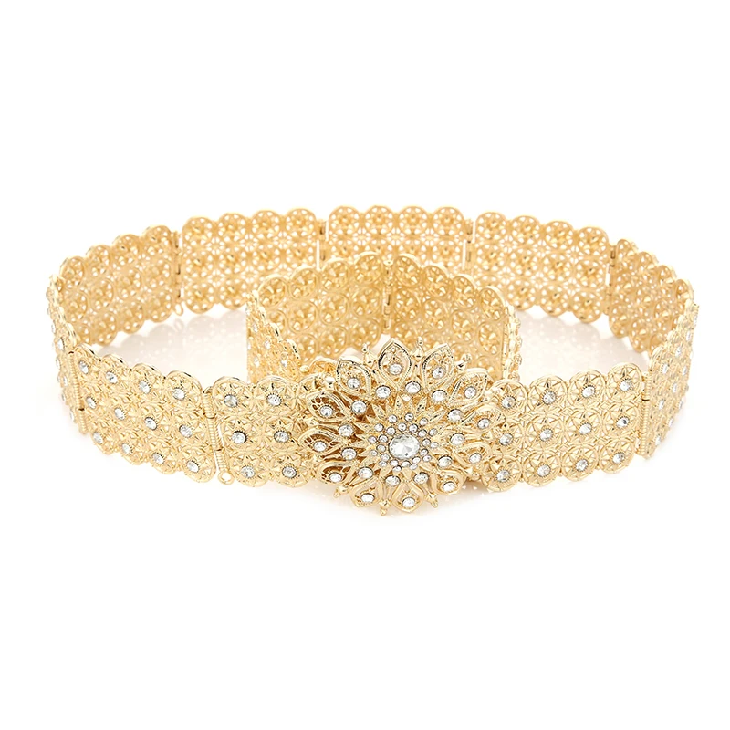 

Moroccan crystal metal wedding belt gown for female hollowed-out bridal belt design jewelry