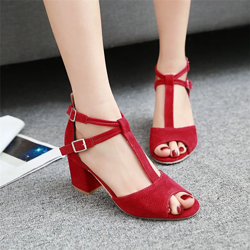 

High Heels Sandals Women Block Heel Shoes Women Sandals T Strap Chunky Heels Peep Toe Office Work Woman Shoes 2020 Summer