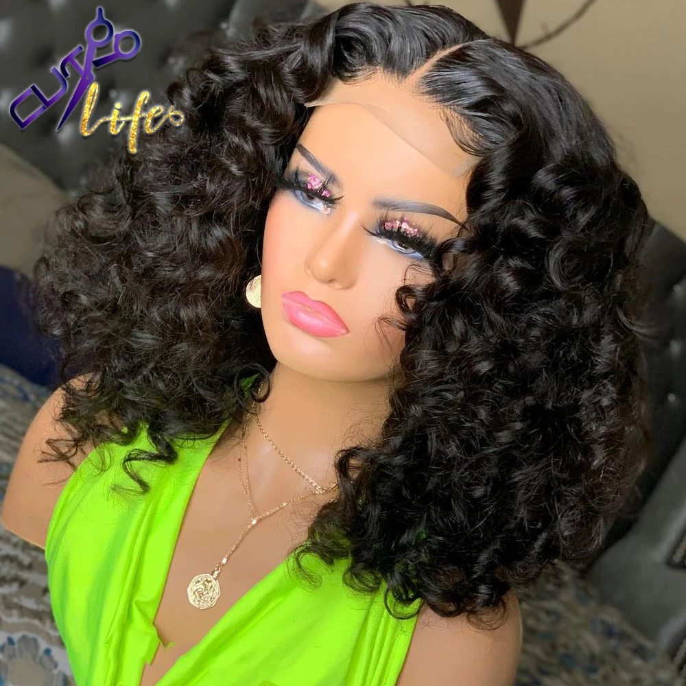 Short Natural Cut Curly Bob Wig 13X4 Lace Front Wig Human Hair Wigs Brazilian Hair For Pre Plucked Remy For Black Women