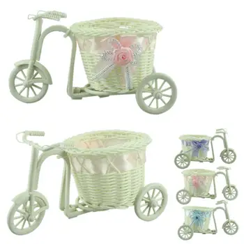 

New 1pcs Big Wheel Round Basket Rattan Floats Flower Vase Flowerpots Containers Small Flower Bike/flower Pot Pink