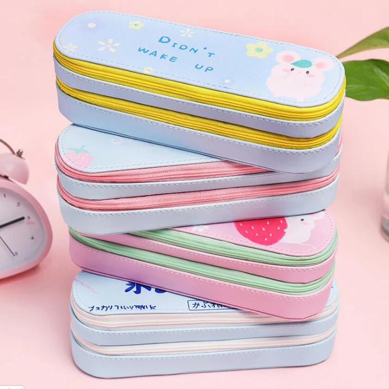 

Pencil Case Ins Canvas Double Layer High Capacity Pencil Bag School Supplies Storage Bag Stationery Pencilcase Cute Pencil Case
