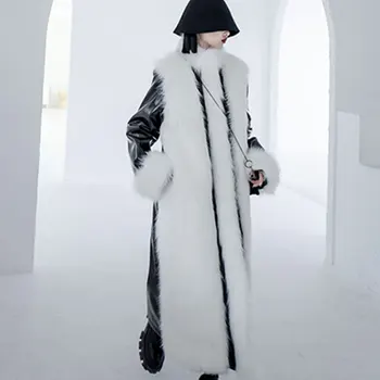 

2020 New Fashion Design Winter Thick Long Jacket Female Stitching Big Fur Collar Warm Outwear Luxury Faux Fur Coats Women Parka