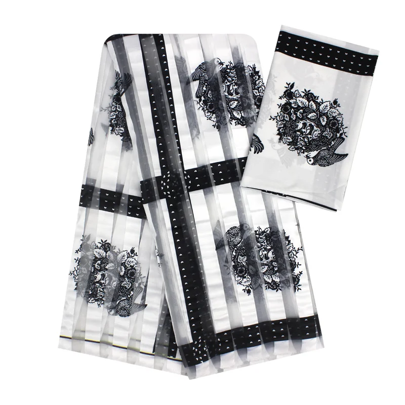 

New African silk wax fabric Digital printing satin wax fabric for dress African wax silk fabric with chiffon set for party YB01