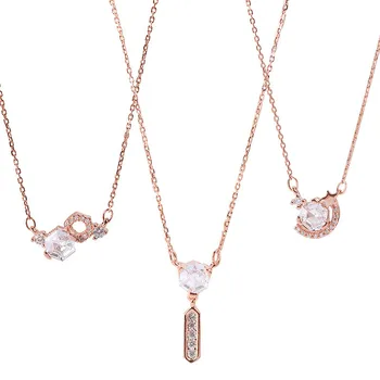 

Rose Gold Geometric Cubic Zircon Necklaces & Pendants Real 925 Sterling Silver Necklace For Women Fashion Fine Jewelry 925-71