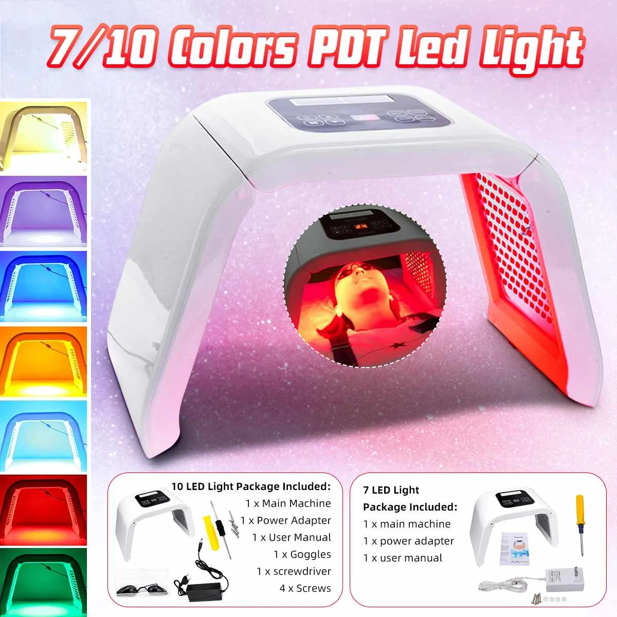 

7/10 Colors PDF Led Light Therapy LED Mask Skin Rejuvenation Photon Device Spa Acne Remover Anti-Wrinkle Red Led Light Treatment