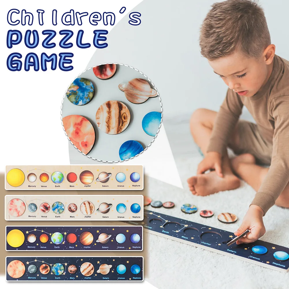 Wooden Puzzle Montessori Solar System Puzzles Toys For Kids 3d