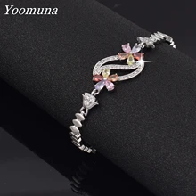 Роскошный красочный цветок браслет серебряный браслет-цепочка с кристаллами Высокое качество кубический циркон браслеты для женщин ювелирные изделия подарки