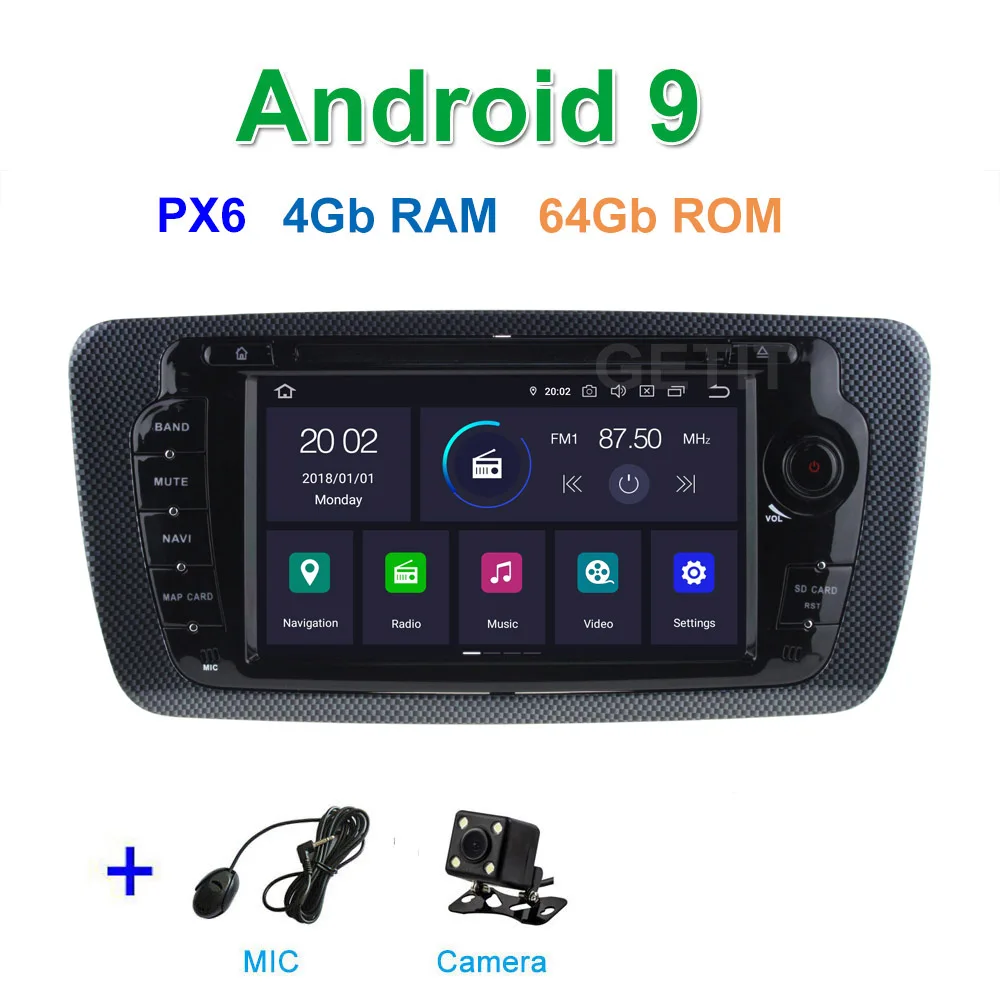 DSP 64G PX6 Android 9 Автомобильный DVD стерео радиоплеер gps для сиденья Ibiza с WiFi BT видео - Цвет: PX6 4G CAMERA