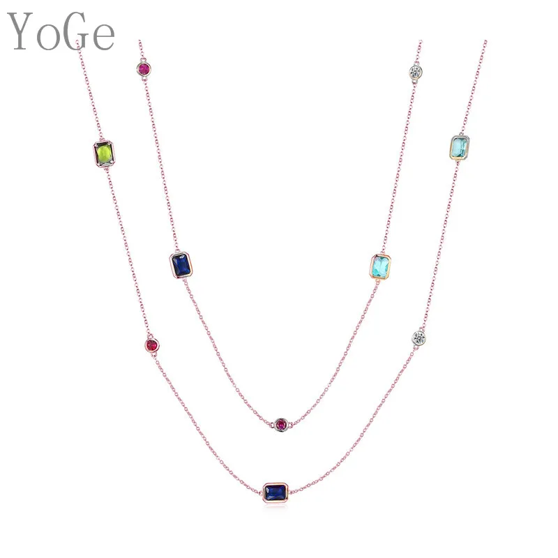 YoGe Роскошный Многоцветный хрустальные камни ожерелье женские красочные Длинный