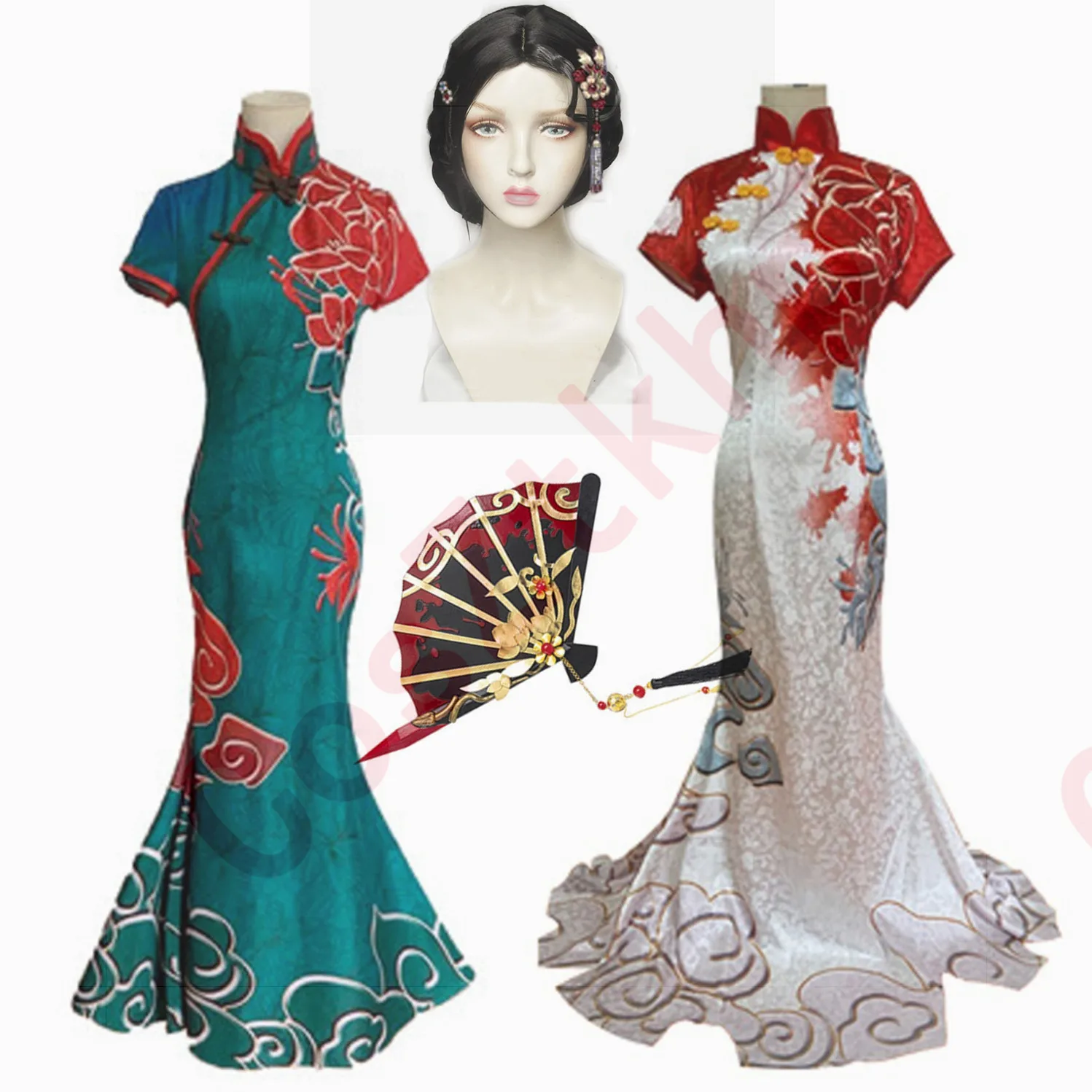 

Game Identity V The Geisha Michiko Cosplay Costume Wigs Hunter Lady Thirteen Dresses Chi pao Halloween Party Women Costumes