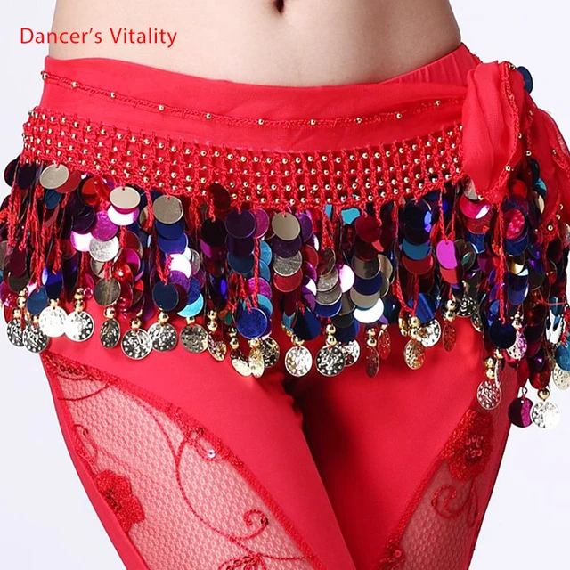 Belly dance belt costumes sequins tassel belly dance hip scarf for women belly dancing belts indain colors belt MULTI