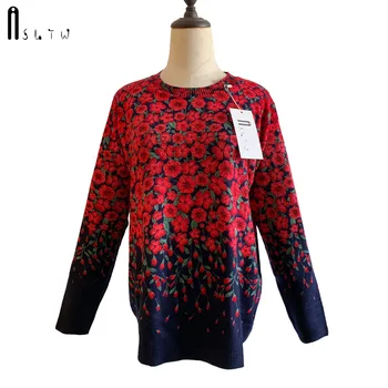 

ASLTW Women Sweater Autumn Fashion Print Long Sleeve O Neck Pullover Plus Size Print Flower Pull Sweater Women
