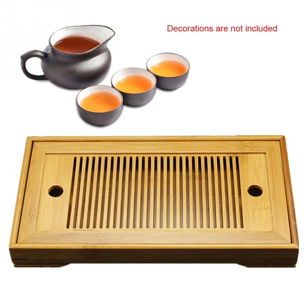 

With Drain Rack Accessories Bamboo Easy Clean Table Saucer Water Storage Small Home Office Serving Durable Tea Tray Rectangular