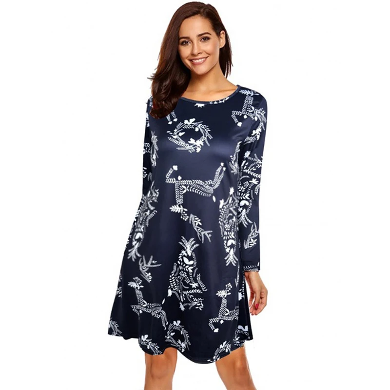 4XL 5XL Large Size Dress Casual Printed Cartoon Christmas Dress Autumn Winter Long Sleeve A-line Dress Plus Size Women Clothing
