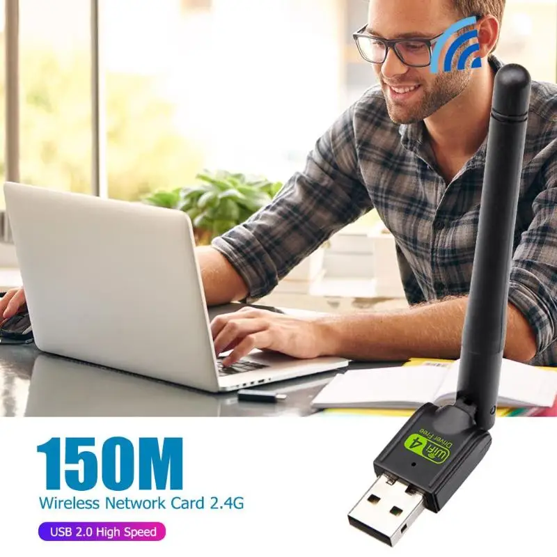 WiFi адаптер 2dBi Антенна 150 Мбит/с Lan беспроводная сетевая карта для ПК телеприставка поддержка TKIP AES WEP шифрование черный