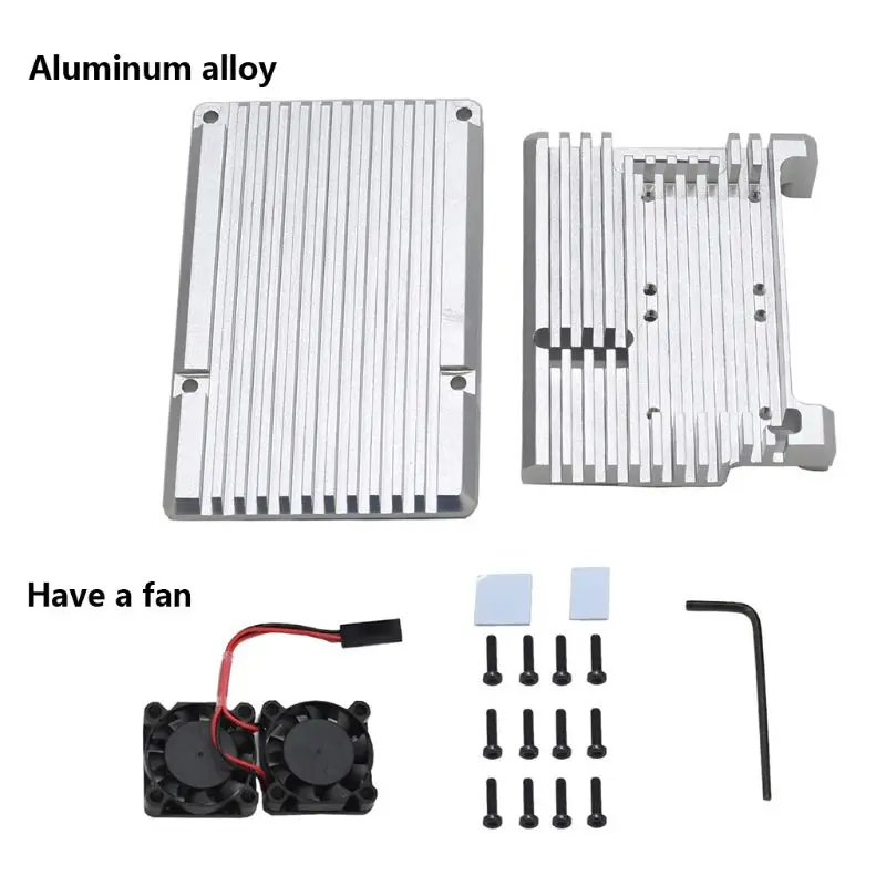 Aluminum Enclosure Case Silver Metal Shell with Cooling Fan for Raspberry Pi 4B