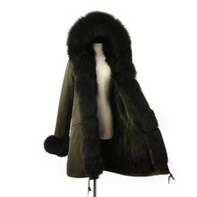 Модная длинная куртка из натурального меха 80 см, женская зимняя куртка с бордовым лисьим меховым воротником и манжетами, Повседневная теплая меховая парка