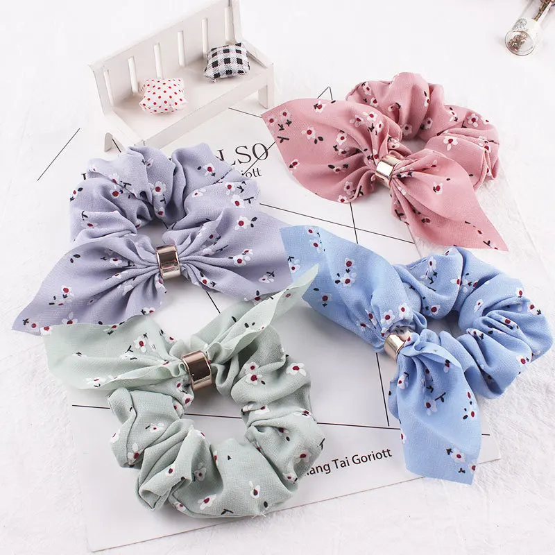 hair clips for thick hair Fashion Printing Hair Accessories Scarf Ribbons Scrunchie For Women Elegant Bow Tie Ponytail Holder Girl Elastic Hair Bands black head scarf