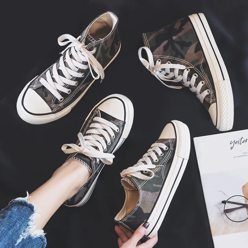 

Women Shoe2019 Spring New Style Navy Camo Hight-top Canvas Canvas Sneakers Women's Complex