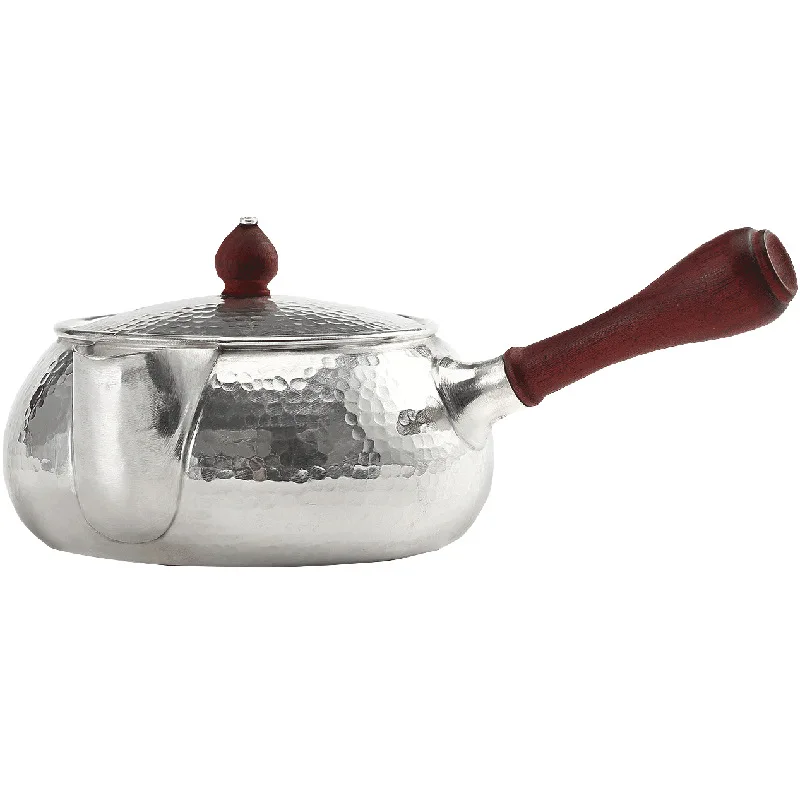 

Sterling silver handmade 999 red sandalwood side pot sterling silver hammer pattern silver pot tea set
