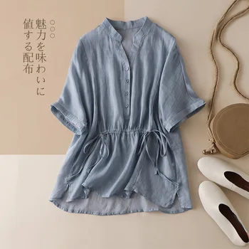 

Women's Blouse Women Casual Plus Size V-Neck button Loose Button Tunic Shirt Tops Plaid Knot Short Sleeve Ladies