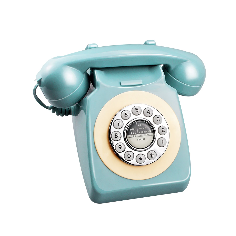 Синий ретро телефон европейский и американский стационарный проигрыватель с