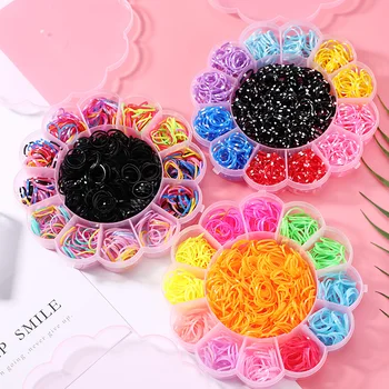 

DHL 50set Girls Colorful Disposable Small Ring Rubber Bands Ponytail Holder Elastic Hair Bands Flower Box Packed Headwear