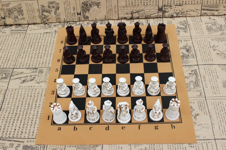 Antique Chess Medium Size PVC Chessboard Qing Pawn Chess Pieces Figure Shape Child Gift Toys Kids Set Board Game Home