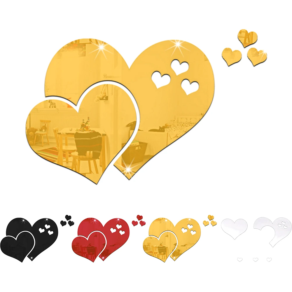 

Simple Three Dimensional Mirror Heart Wall Decal Stickers Lovely DIY Home Art Mural Room Decoration