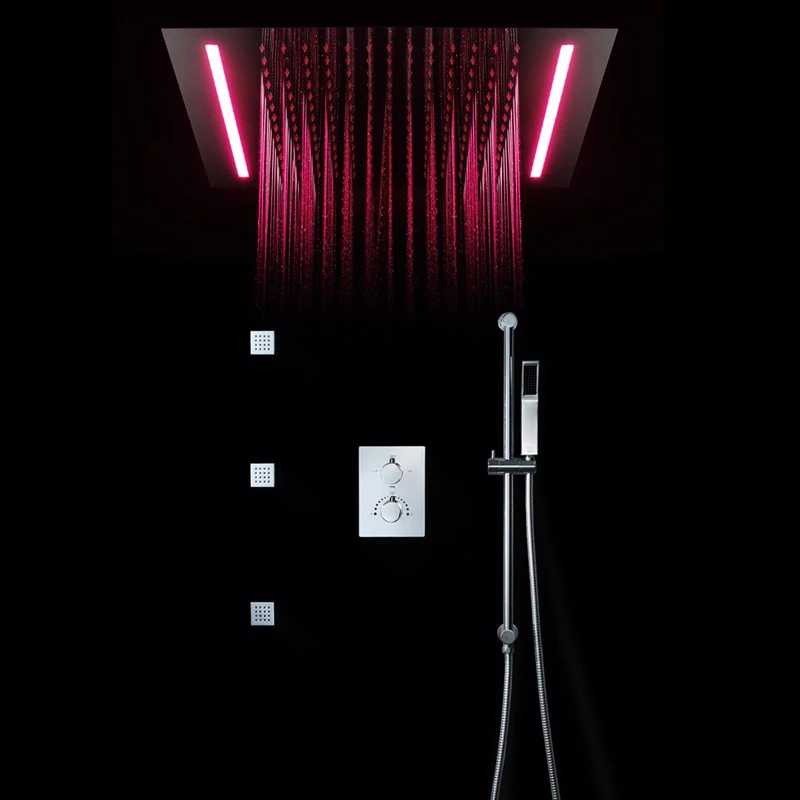 

Big Shower Head Rainfall Mirror Shower Panel Ceiling Bathroom Accessories Shower Set Water Saving LED Light Showerhead 500*360mm