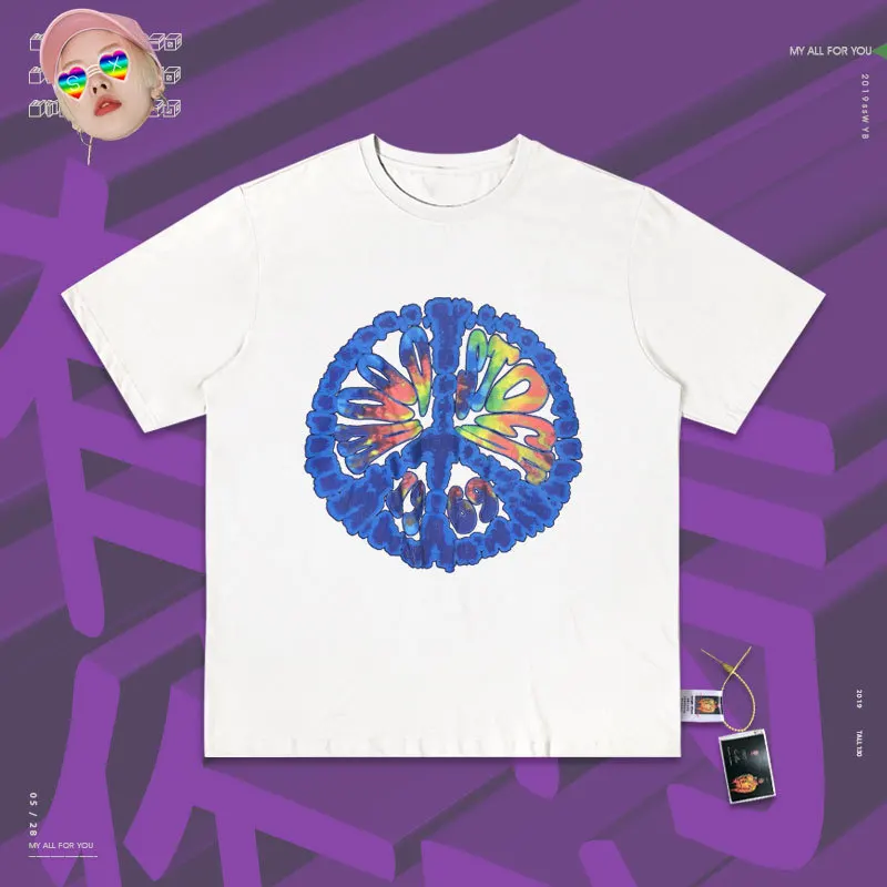 Ins High Street Girl/европейские товары, серия футболок ручная живопись маслом используется короткий рукав ленивый ветер студенческий уличный круглый