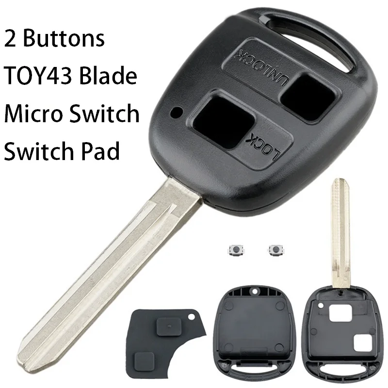 Enhanced Car Key Case with 2 Buttons and TOY43 Blade Plus Micro Switches
