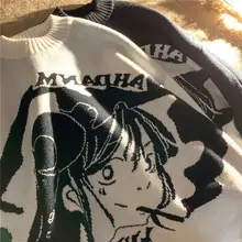 

Mens Hip Hop Streetwear Harajuku Sweater Vintage Retro Japanese Style Anime Girl Knitted Sweater Autumn Cotton Pullover clothes