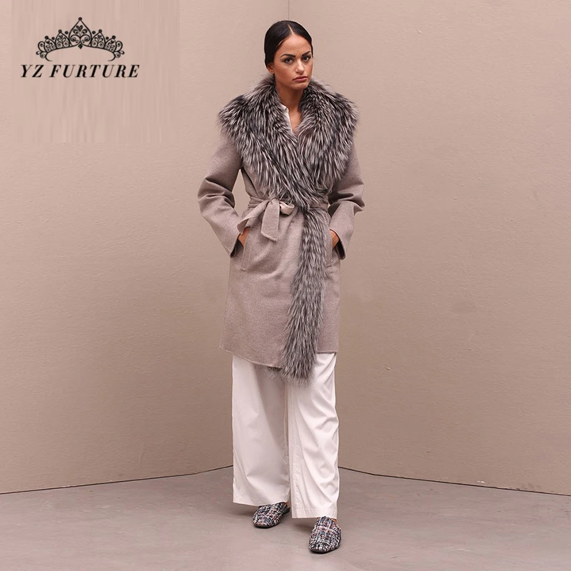 Новинка X-Long натуральное меховое пальто женское роскошное овечья кожа теплое пальто с большим натуральным серебристым лисьим меховым воротником натуральная куртка зимняя NZ-014