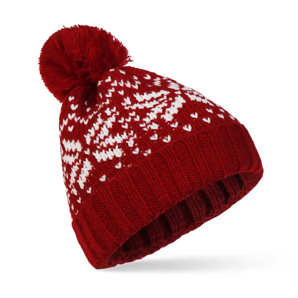 

Christmas Beanie Knit Hats Pom Pom Red White Soft Slouchy Warm Winter Beanie Cap for Women Men and Kids