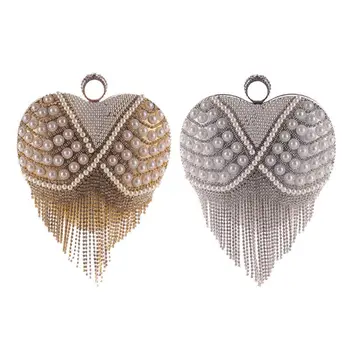 

Women Evening Clutch Heart Shaped Tassel Shoulder Bag Wedding Cosmetic Handbag