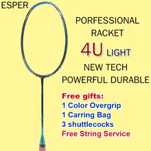 ESPER Badminton Racket 4U Professional Light Carbon Fiber High Quality Racquet Woven With String OverGrip Bag Adult Tounament