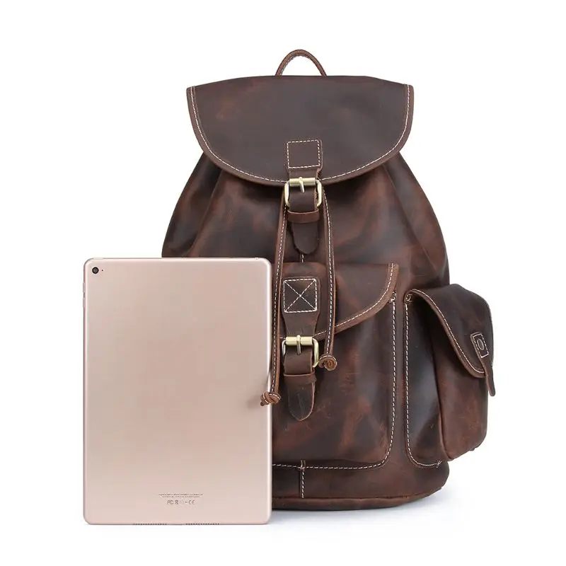 Leather Backpack Vintage Genuine Leather Travel Backpacks Rucksack School Laptop Camping Hiking Bag for College