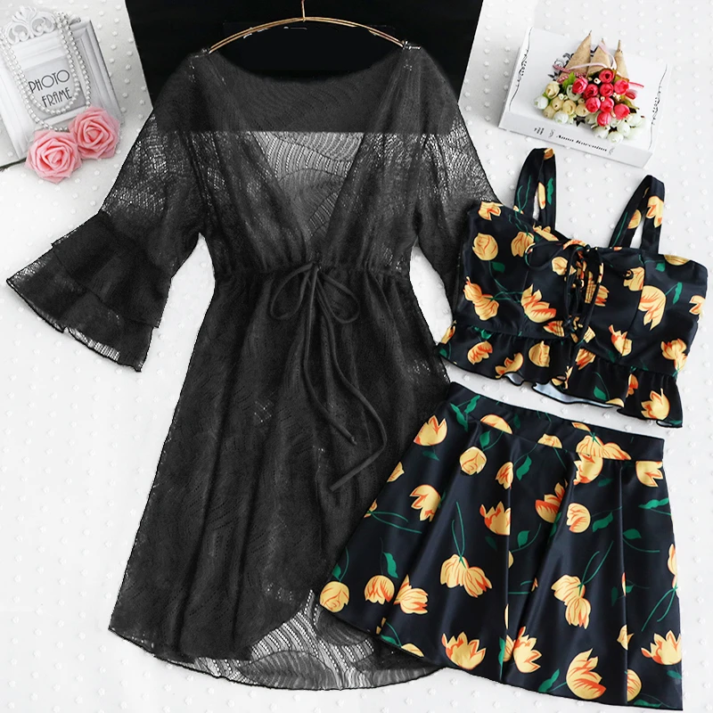 

springs skirt fission swimsuit code 200 jins conservative fat mm show thin covering girth lace blouse three-piece suit