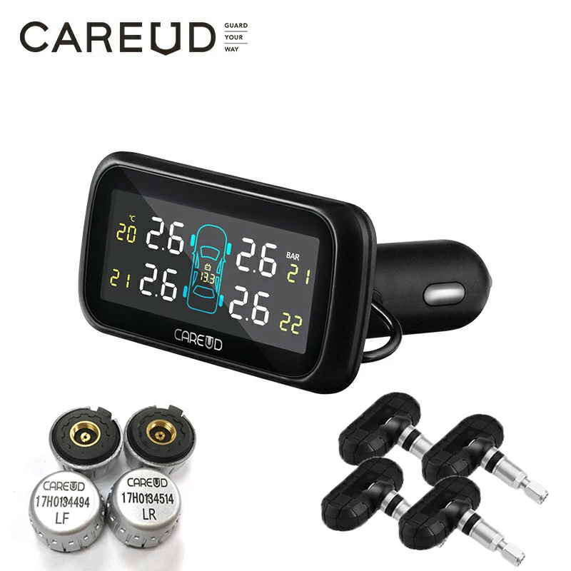 TPMS Auto Car Wireless Tire Pressure Monitoring System with 4 Internal/External Sensors LCD Display Monitor Cigarette Lighter | Автомобили