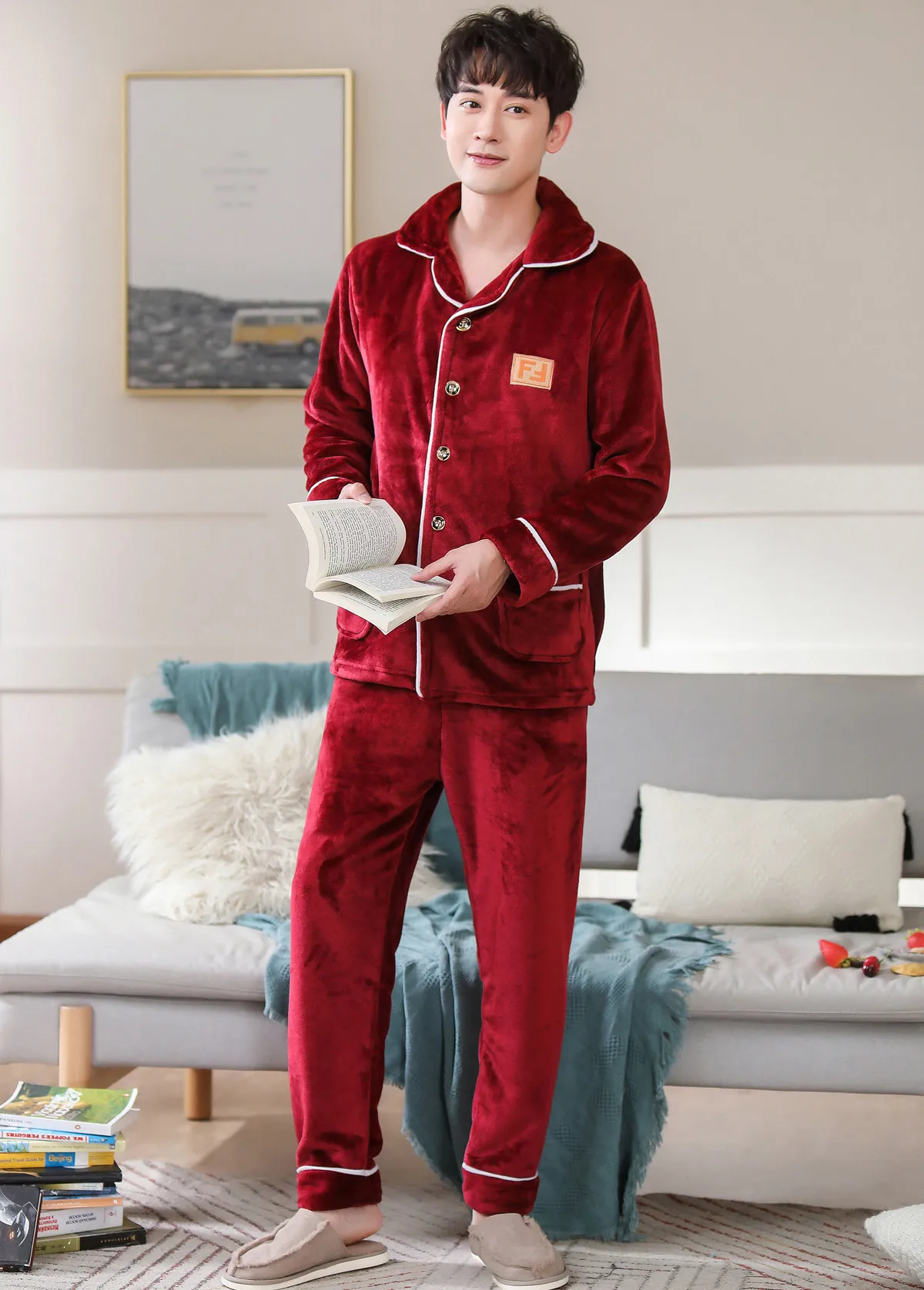 Winter Men Thicken Warm Soft Flannel Pajamas Sets Male Long Sleeve Pijama Casual Sleepwear Homewear Leisure Home Pyjama Clothing mens silk pajamas short set