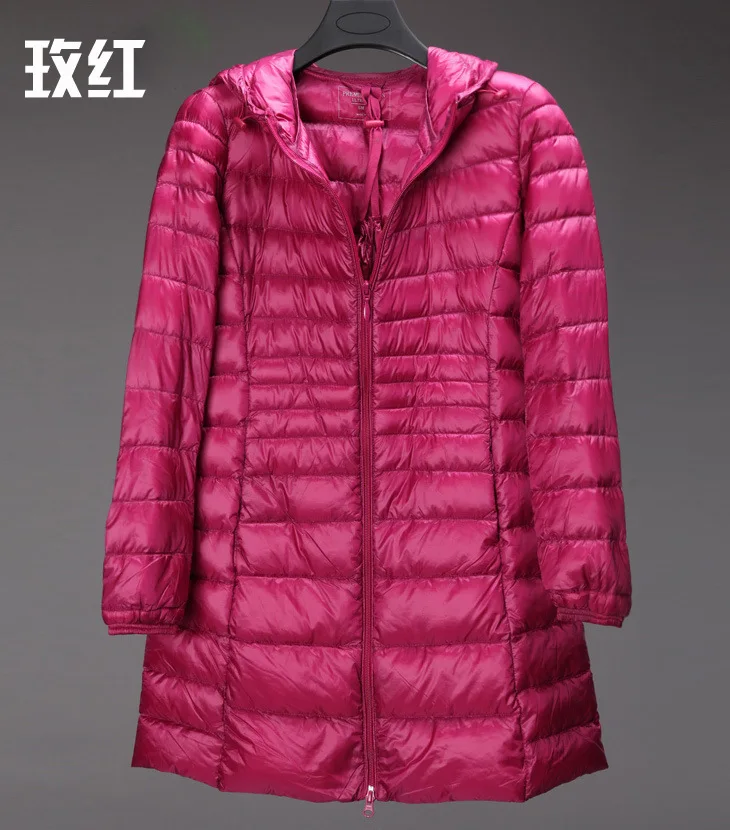 Корейский длинный женский пуховик с капюшоном, зимнее пальто для женщин, плюс размер, тонкий пуховик, пальто для женщин, парка на утином пуху - Цвет: roseo