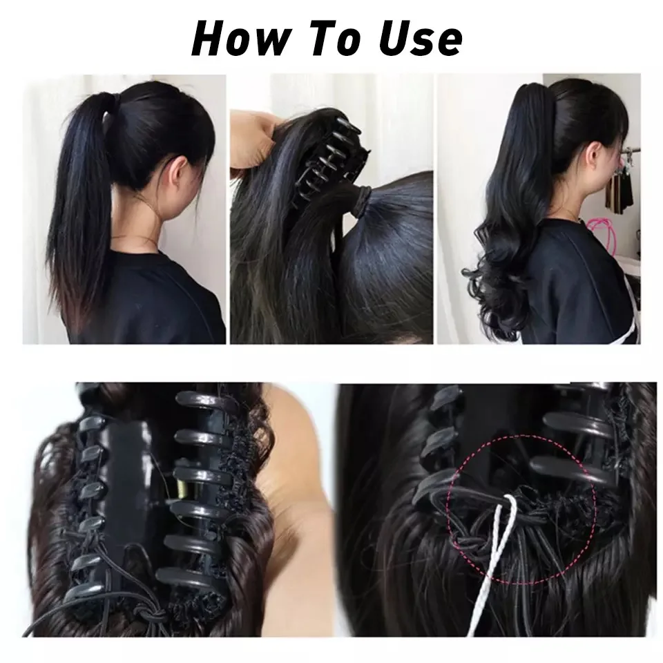 Luxury for Braiding 76cm 210g Long Wavy High Temperature Fiber Synthetic Hair Pieces Claw Clip Ponytail Extensions for Women fake hair extensions