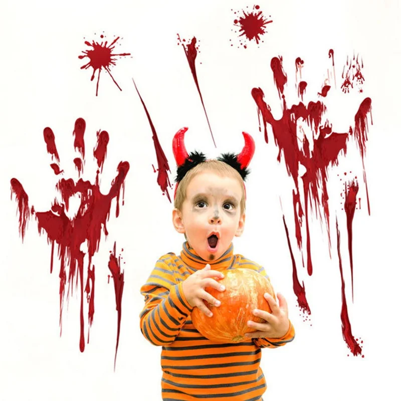 3D ужасное украшение на Хэллоуин кровавые настенные наклейки отпечатки пальцев